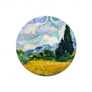 Tableau rond Vincent Van Gogh - A Landscape With a Yellow Field of Chrysanthemum and a Cypress Tree