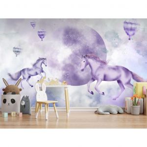 Papier peint adhésif Pour enfants : Abstraction pour enfants - animaux de conte de fées sur fond violet