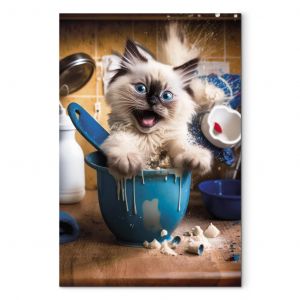 Tableau contemporain AI Ragdoll Cat - Fluffy Animal While Playing in the Kitchen - Vertical