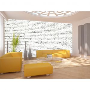 Papier peint Mur blanc en relief 3D - fond en motif de briques blanches brut