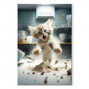 Tableau décoratif AI Maine Coon Cat - Scared Animal at Kitchen Work - Vertical