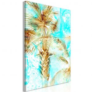 Tableau sur toile Palmier doré - paysage avec un arbre tropical sur fond bleu