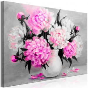 Tableau sur toile Bouquet de pivoines roses - nature morte moderne sur fond gris