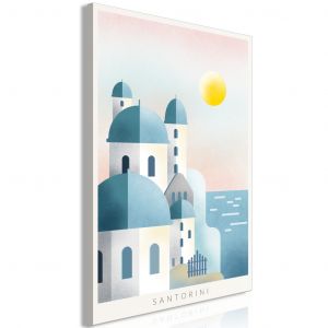Toile déco Santorin en Grèce - un paysage avec la mer et l'architecture blanche de l'île grecque Santorin et un texte