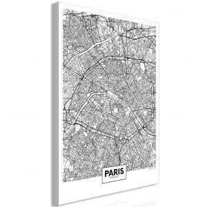 Tableau design Paris - une carte minimaliste en noir et blanc de la ville française