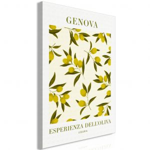 Tableau design Rameau d'olivier - nature morte aux fruits et inscriptions en italien