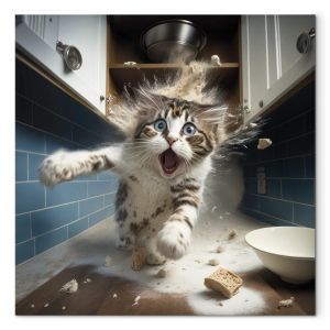 Tableau tendance AI Cat - Animal Escaping From the Kitchen After Breaking Supplies - Square