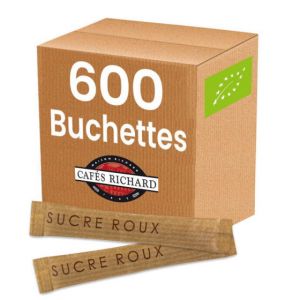 Sucre Roux de Canne Bio Caf&eacute;s Richard - Carton 600 B&ucirc;chettes
