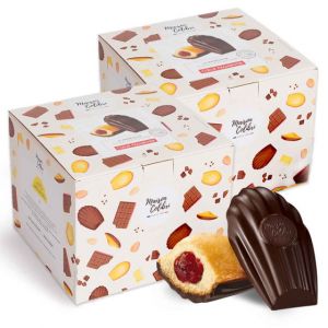 Madeleine C&oelig;ur Framboise Maison Colibri Coque Chocolat Noir - 2 boites - 60 madeleines emball&eacute;es individuellement