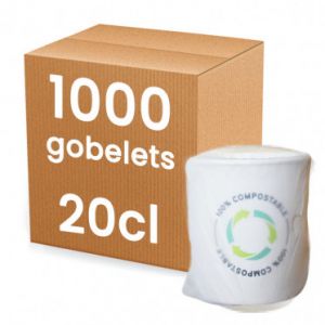 Gobelet emball&eacute; individuel hotel en carton 20 cl - Compostable - 1000 gobelets