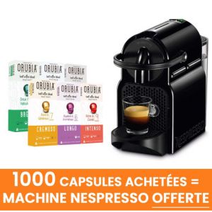 Lot 1000 Capsules Nespresso Compatible Orubia + Machine Nespresso Delonghi Inissia Noir EN80.B