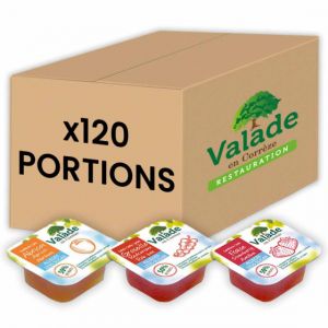 Confiture Valade Assortiment All&eacute;g&eacute;e en sucre 20 gr - Abricot, Fraise, Groseille - 120 barquettes
