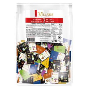 Napolitains Villars pur chocolat Suisse - Assortiment de 425 mini chocolat Noir et Lait 7 recettes - 2,5 Kg