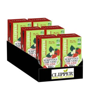 Th&eacute; Vert Bio Clipper Fraise - 6 boites - 120 sachets