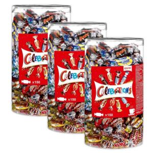 C&eacute;l&eacute;brations assortiment de chocolats miniatures - Tubo 150 chocolats soit 1,43 kg - Lot de 3 tubo