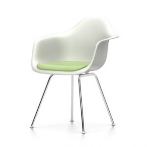 VITRA chaise fauteuil avec coussin Eames Plastic Armchair DAX NOUVELLES DIMENSIONS (Blanc, coussin vert pré/ivoire - Polypropylene blanc, acier chromé et tissu Hopsak)