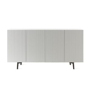 HORM buffet avec 4 portes LEON sur base Mid-Century Modern L 192 cm (H 80 cm - Hêtre laqué blanc opaque et portes en MDF laqué blanc opaque)