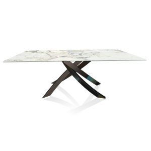 BONTEMPI CASA table avec structure noir poli ARTISTICO 20.01 200x106 cm (Arabescato brillant - Plateau en SuperMarbre et structure en acier laqué noir poli)