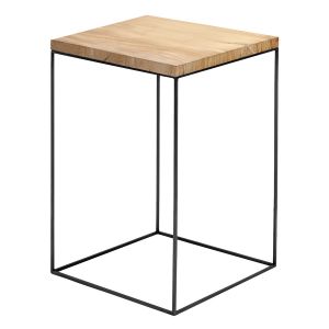 ZEUS table basse carré SLIM IRONY LOW TABLE 41 x 41 cm (H 64 cm plateau bois massif affiné - métal verni noir cuivré sablé)