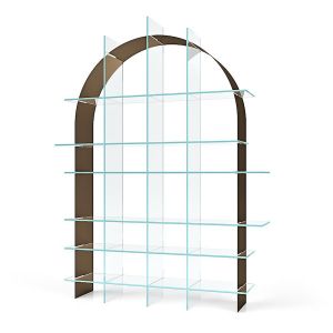 TONELLI biblioth&egrave;que verticale PARADIGMA (Verre extra-clair et structure en bronze bross&eacute; - verre et m&eacute;tal)