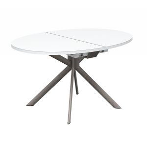 CONNUBIA table extensible à rallonge avec piètement tourterelle mat GIOVE CB/4739-D 140 cm (Plateau extra-clair et extension en stratifié blanc optique opaque - Métal et verre sérigraphié)