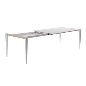 HORM table extensible à rallonge rectangulaire BOLERO avec plateau en Fenix blanc (196 x 108 cm chêne naturel - Bois massift, Fenix et métal)