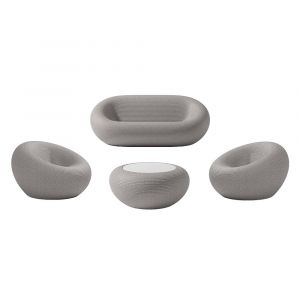 QEEBOO set canap&eacute; + 2 fauteuils + table basse NAMI Gris, m&eacute;lange de mat&eacute;riaux recycl&eacute;s