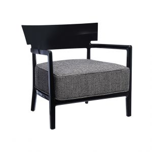 KARTELL fauteuil CARA FANCY (Noir / Noir-Beige - polycarbonate coloré dans la masse et tissu fantasia)