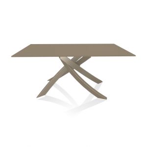 BONTEMPI CASA table avec structure sable ARTISTICO 20.13 160x90 cm (Anti-rayures tourterelle opaque - Plateau en verre et structure en acier laqué sable)