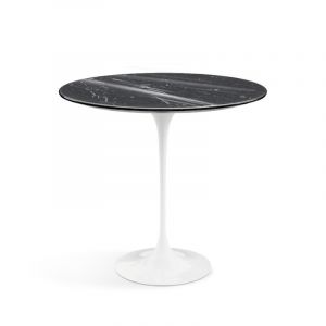 KNOLL table basse ovale TULIP collection Eero Saarinen 57x38 cm (Base blanche / plateau noir Marquina - marbre et aluminium)