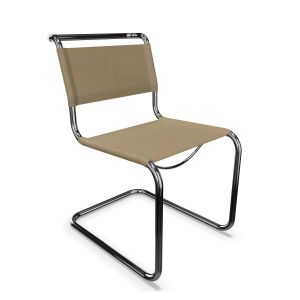 THONET chaise S 33 (Mud grey - Cuir pleine fleur et acier chrom&eacute;)