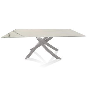 BONTEMPI CASA table avec structure gris clair ARTISTICO 52.45 200x100 cm (Blanc Statuario mat - Plateau en SuperMarbre et structure en acier laqué gris clair)