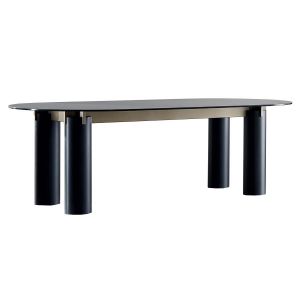 GERVASONI table ovale DAEN 33 (Plateau et pieds Blueberry, cadre en titane - Verre, MDF et acier poli)