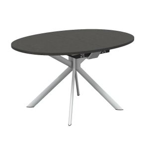 CONNUBIA table extensible à rallonge avec piètement blanc optique mat GIOVE CB/4739-D 140 cm (Plateau et rallonge oxyde de bronze - Métal et bois anobli)