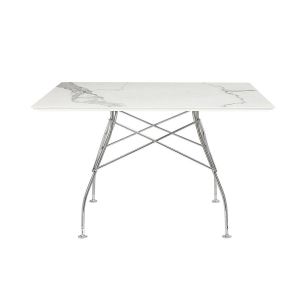 KARTELL table carrè GLOSSY 118 x 118 cm (Blanc - Grès finition Marbre et acier chromé)