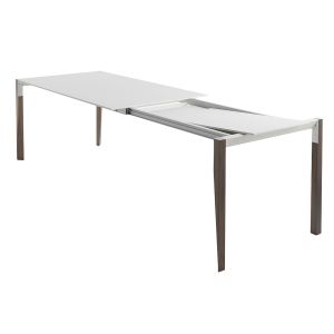 HORM table extensible à rallonge rectangulaire TANGO avec plateau en Fenix blanc (190 x 90 cm noyer canaletto - Bois massift et Fenix)