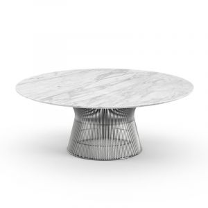 KNOLL table basse ronde PLATNER &Oslash; 107 x H 38,5 cm (Nickel / Statuarietto - M&eacute;tal / marbre)