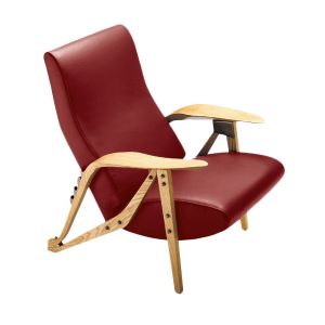 ZANOTTA fauteuil inclinable GILDA CM (Bordeaux - Cuir Nappa Cat 95 et chêne naturel)