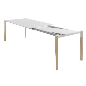 HORM table extensible à rallonge rectangulaire TANGO avec plateau en Fenix blanc (210 x 100 cm chêne naturel - Bois massift et Fenix)