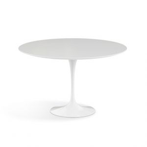 KNOLL table ronde TULIP &Oslash; 120 cm collection Eero Saarinen (Base blanche / plateau blanc - Plastique lamin&eacute; et alluminium)