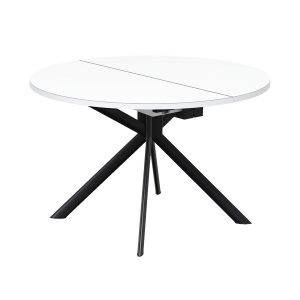 CONNUBIA table extensible à rallonge avec piètement noir mat GIOVE CB/4739-D 120 cm (Plateau extra-clair et extension en stratifié blanc optique opaque - Métal et verre sérigraphié)