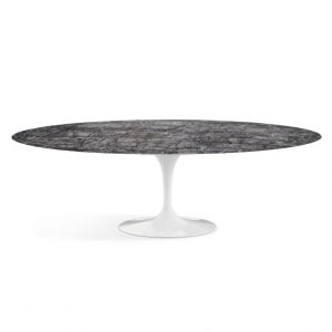 KNOLL table ovale TULIP collection Eero Saarinen 244x137 cm (Base blanche / plateau gris Carnico satin&eacute; - marbre et aluminium)