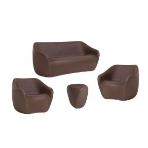 SLIDE set REBORN canap&eacute; + 2 fauteuils + table basse H 45 cm MOKA BROWN