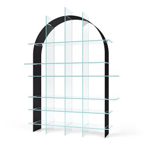 TONELLI biblioth&egrave;que verticale PARADIGMA (Verre extra-clair et structure noire bross&eacute;e - verre et m&eacute;tal)