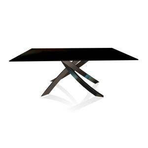 BONTEMPI CASA table avec structure noir poli ARTISTICO 20.00 180x106 cm (Laqué noir brillant - Plateau en verre et structure en acier laqué noir poli)