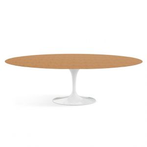 KNOLL table ovale TULIP collection Eero Saarinen 244x137 cm (Base blanche / plateau en teak - Bois et aluminium)