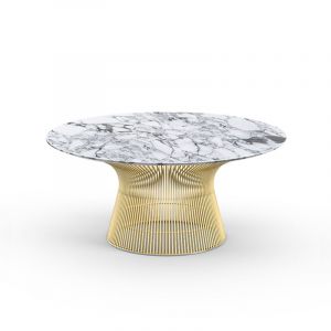 KNOLL table basse ronde PLATNER Ø 91,5 x H 38,5 cm (Or 18k / Arabescato - Métal / marbre)