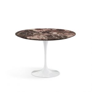 KNOLL table ronde TULIP &Oslash; 107 cm collection Eero Saarinen (Base blanche / Plateau Rouge Rubis satin&eacute; - marbre et aluminium)