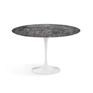 KNOLL table ronde TULIP &Oslash; 120 cm collection Eero Saarinen (Base blanche / plateau gris Carnico - marbre et aluminium)