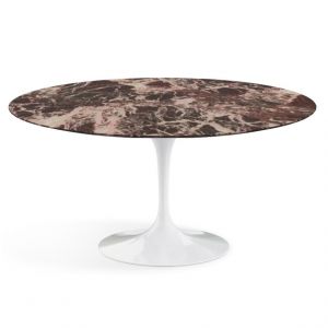 KNOLL table ronde TULIP &Oslash; 152 cm collection Eero Saarinen (Base blanche / Plateau Rouge Rubis satin&eacute; - marbre et aluminium)